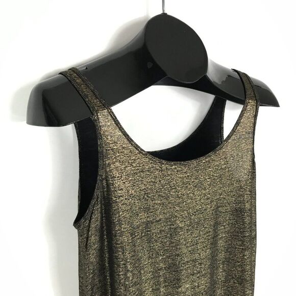Eileen Fisher Organic Linen Jersey Shimmer Tunic Tank Women's XS Gold Holiday - Picture 5 of 11